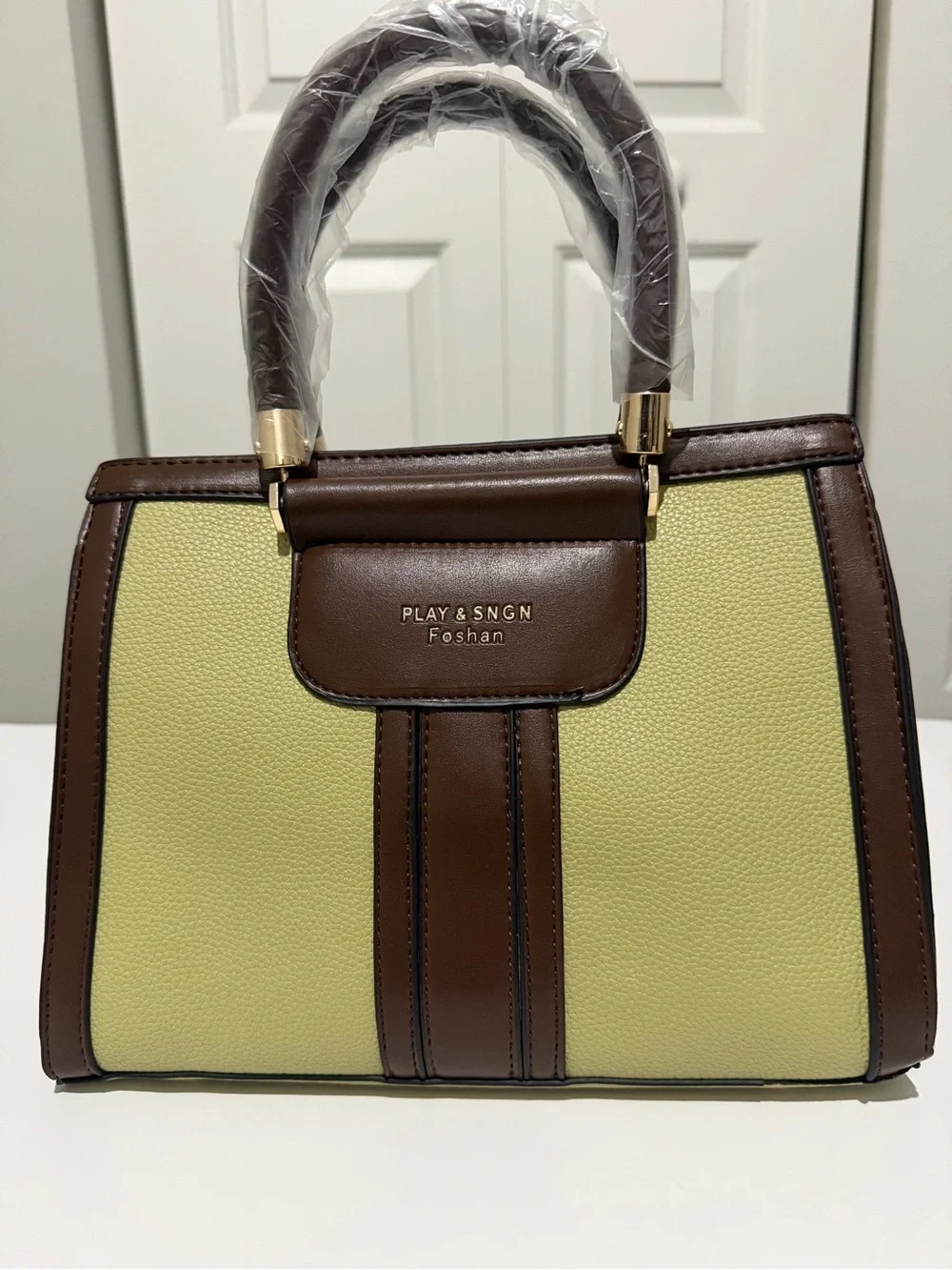 PLAY & SNGN Women’s Green and Brown Satchel Set with Wallet and Card Holder